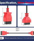 OBD 2 Extension Cable 10ft 3M Ultra Long 16 Pin OBD II Male To Female Extension Cord dimensions and design details