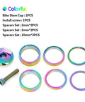 Colorful Headset Spacers And Stem Cap Set For 28.6mm Bike Stem With 2mm, 5mm And 10mm Spacers And Install Screws, Anodized Dope Colorway