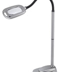 MultiFlex LED Floor Magnifier Lamp With Ultra Wide 6 Inch Viewing Area, Pro Grade 6X Bifocal Lens, Silver Finish, Side View