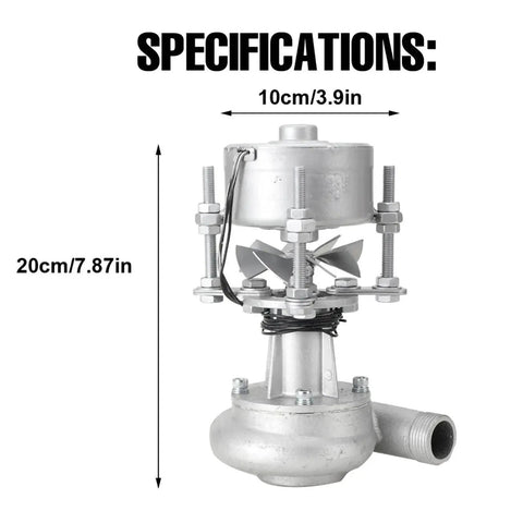 Front view of 500W Micro Hydroelectric Generator Portable Water Turbine Power Station With Bearing High Flow Rate Mini Hydro Power Generator 220V Output Aluminum Alloy Build Copper Coil Durable for Outdoor Use.