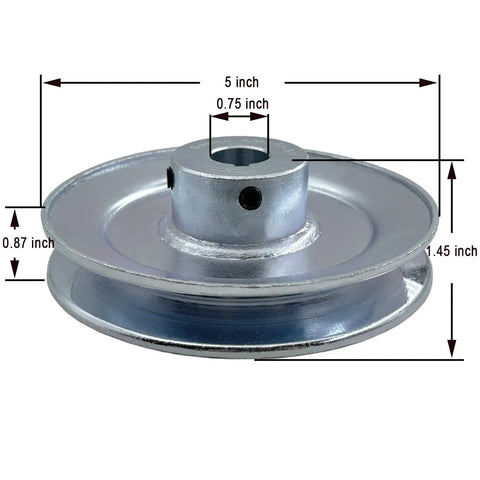 Single Groove V Belt Pulley, Five Inch Outside Diameter, Three Quarter Inch Bore, For A B 5L 4L V Belts, Zinc Plated, Side View