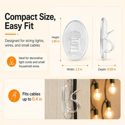 Heavy Duty Clear Adhesive Hooks For Outdoor String Lights, Weatherproof Self Adhesive Clips Deliver Killer Grip, 20 Pack Hangs Legit Tight On Wood Vinyl Siding And Gutters Even When Wet Weather Hits