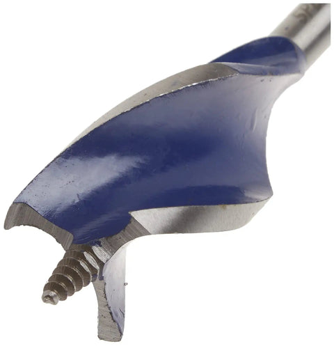 Top Rated Tri Flute Wood Drill Bit For Knocking Out Clean Holes Fast Through Lumber Builds With A Sturdy Hex Shank That Locks Tight In Any Quick Change Chuck close-up showing the sharp edges and screw tip.