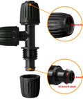Close-up of 10 Pack Half Inch Drip Irrigation Barbed Tee Connectors With Locked Nut Anti Drop, fit 0.62-0.65 inch tubing, diagram.
