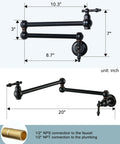 Oil Rubbed Bronze Pot Filler Faucet In Solid Brass, Wall Mounted Pasta Faucet With Double Joint Swing Arm For Kitchen Over Stove