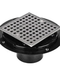 Low Profile 4-1/4 Inch Square Shower Drain Kit With 304 Stainless Steel Base, PVC Flange, Nickel Brushed Grate, CUPC Certified