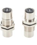 D Code M12 4 Pin Bulkhead Connector Beefy Shielded IP67 Female To Female Panel Mount Pack Of Two shown side by side.