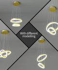 Modern LED Two Ring Gold Chandelier For Staircase Foyer And Living Room Contemporary Ceiling Pendant Light Fixture With High Ceiling 6000K Cool White Glow Luxe Gold Finish