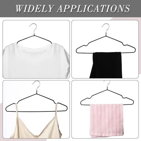 100 Pack Non Slip Metal Hangers For Clothes Dope Space Saving Triangle Design with clothing items displayed