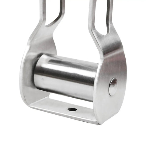 Close-up of metal component from Backyard Zip Line Kit For Teens And Kids, Heavy Duty Outdoor Zip Line Set for Balance and Fun.