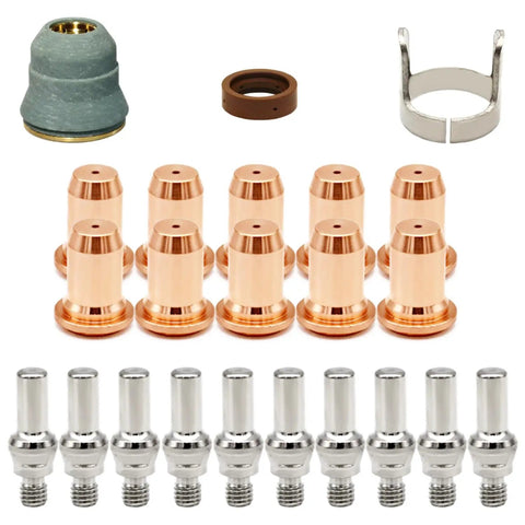 23 Piece Pro Grade Plasma Cutting Torch Tip and Electrode Set for PT-60 IPT-60 PT-40 IPT-40 Includes 1.0mm Tips, Shield Cap, Swirl Ring