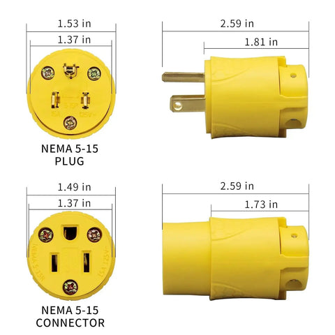 Electrical Replacement Plug And Connector Set For Extension Cords 15A 125V Straight Blade Grounding NEMA 5 15P 5 15R