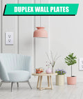Living room with duplex wall plates and modern decor, Bulk 50 Pack White Outlet Covers Duplex Wall Plates 1 Gang Standard Size 4.50 x 2.76 Inch Polycarbonate Thermoplastic Receptacle Covers for Home Renovation Easy Install Modern Style Durable Electrical Plates.