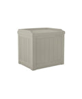 Outdoor Storage Box 22 Gallon Light Taupe Resin Deck Box With Built In Seat Weatherproof Patio Storage Bin For Cushions Tools Towels Pool Gear Yard Garden Keeps Your Outdoor Spaces Neat And Ready in side view