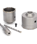 Heavy Duty 5 Pc Concrete Hole Saw Set With Yg8 Alloy Cutters And 45 Steel Core Drill Bits For Masonry Brick Wall Openings Up To 65 Or 80 Mm Wide Holes In Cement, 5-piece set