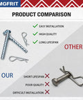 Beefy 7-Hole Clevis Pin With R Clip One Quarter By Two And One Half Inch Heavy Duty Pack Of Four For Trailer Hitch And Mechanical Linkage Secure Quick Install Built For Heavy Duty Use In Trailers comparison image with carbon steel clevis pins and R clips