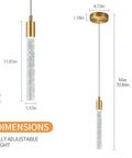 Gold Brass Finish Kitchen Island Pendant Lights 3 Pack dimensions with crystal bubble column and adjustable cord.
