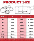 Heavy Duty Stainless Steel Wave Washer Kit 350 Piece Assortment For Gaskets And Spacers, 7 Common Metric Sizes M3 M4 M5 M6 M8 M10, Rust Resistant 304 Grade, Built For Machinery, Outdoor, DIY Projects And Marine Gear, size chart