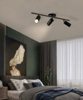 Modern Dope Matte Black 3 Light Adjustable LED Track Lighting Kit With Industrial 3 Way Flush Mount in stylish bedroom