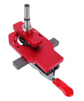 Concealed Hinge Jig With Precision Drill Guide And Adjustable Depth Quick Clamp For Cabinet Doors, red metal design, side view
