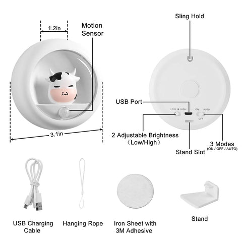 Motion Sensor Night Light With Rechargeable Battery And Magnetic Mounting Three Mounting Options For Easy Placement In Bedroom Or Bathroom Perfect Gift For Cat Lovers And Kids With Adjustable Brightness