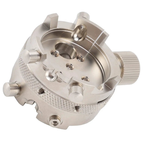 Pro Grade Stainless Steel Watch Movement Base Holder For Repairs And Adjustments Heavy Duty Fixation Tool shown from side angle.