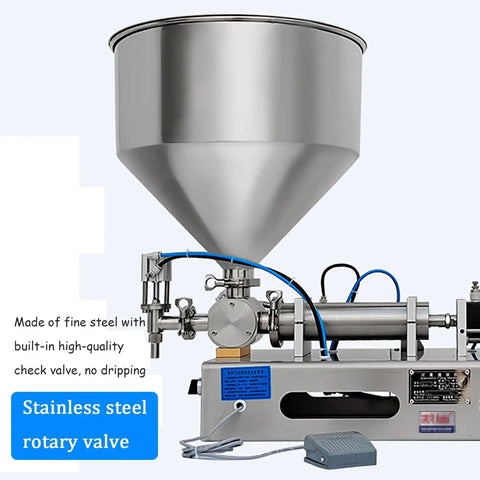 Crush Your Packing Goals With This Smooth Semi Automatic Pneumatic Bottle Filler Machine, featuring a stainless steel hopper and rotary valve.