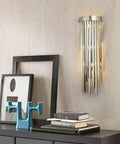Modern Minimalist Wall Sconce Lighting Fixtures For Bedroom And Hallway Sleek Stainless Steel Build With Cozy Glow Next Level Space Maker For Living Rooms And Hotels 25 To 80 Cm Fits mounted on a wall with warm light and decor.