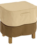 Veranda Water Resistant 26 Inch Square Patio Ottoman And Side Table Cover, beige with padded handle, covering furniture