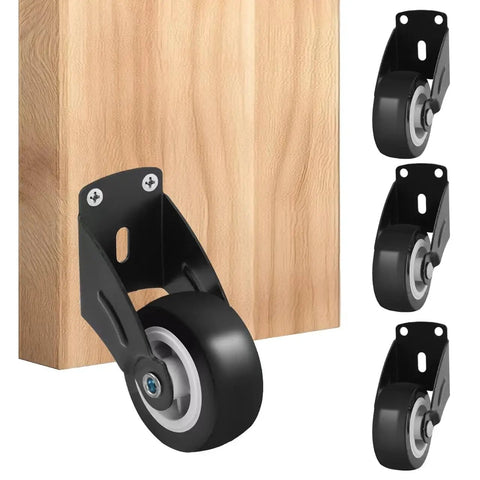 Anti Sag Gate Wheel Set For Wooden Doors And Gates, 2 Inch Floor Friendly Bottom Support Rollers, 4 Pack displayed on wood panel.