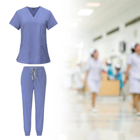 Light Blue Nurse Scrub Set With Top And Jogging Pants For Spa And Beauty Workwear That Holds Up All Day Machine Washable Easy Care Uniform Outfit