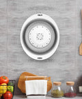 Foldable 5 Quart Collapsible Colander And Strainer Must Have Heavy Duty Kitchen Drainer Basket hanging on kitchen wall