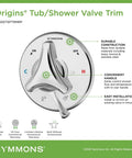 Origins Tub And Shower Trim Kit With Tri Star Handle And Hot Cold Indicators In Polished Chrome Valve Not Included, front view.