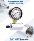 Front view of SENCTRL 0–15 psi gas pressure gauge, 2-inch dial, 3/4-inch FNPT brass valve, chrome-plated steel body.