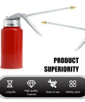 Top Shelf Cold Rolled Steel Hand Pump Oil Cans, 2 Pack Leak Proof 200 Milliliter Portable Grease Lubricator For Cars And Motorcycles, Runs Smooth As Butter Guaranteed, red steel oiler with nozzle.