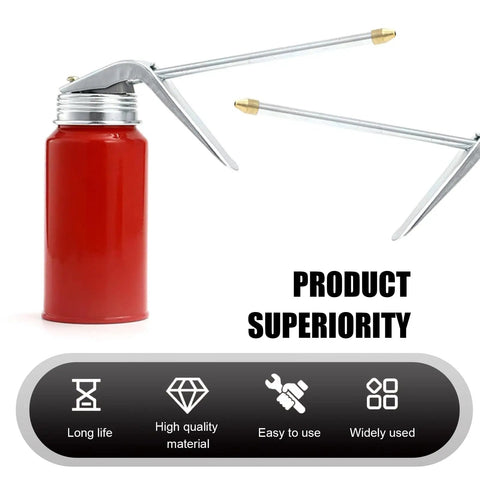 Top Shelf Cold Rolled Steel Hand Pump Oil Cans, 2 Pack Leak Proof 200 Milliliter Portable Grease Lubricator For Cars And Motorcycles, Runs Smooth As Butter Guaranteed, red steel oiler with nozzle.