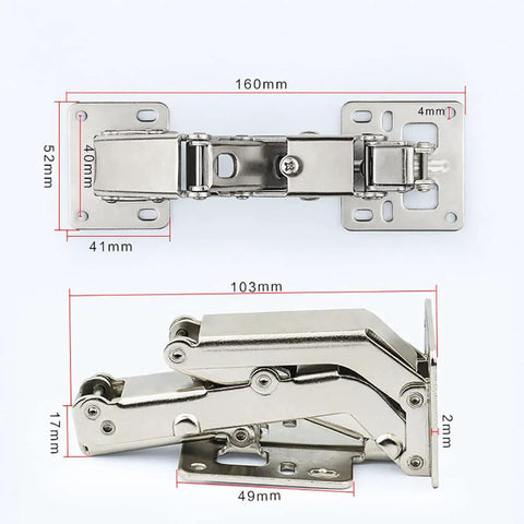 Frameless cabinet hinge (1 pair) with hidden hydraulic soft-close; stainless steel, adjustable mount, front and side.