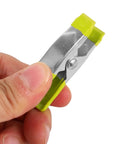 Rock Solid Metal Spring Clamps 50 Pc Assorted Set With Super Strong Jaw Grip Perfect For Woodworking Carpentry Home Repairs And Craft Projects In Red Yellow Black Blue Green Colors To Keep Stuff Stable, small green metal spring clamp held in hand