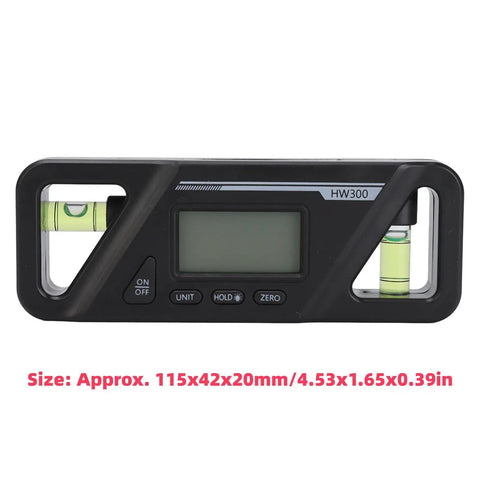 Dead Nuts Accurate Digital Level With Rock Solid Magnetic Base And Bright Lcd Screen And Precision Inclinometer And Angle Finder Tool For Woodworking And Auto Shop Jobs on a black background with two bubble vials and digital display.