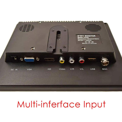Back view of 8 Inch CCTV Monitor With HD IPS Display 1024x768 Security Screen VGA HDMI AV BNC USB Video Input And Output