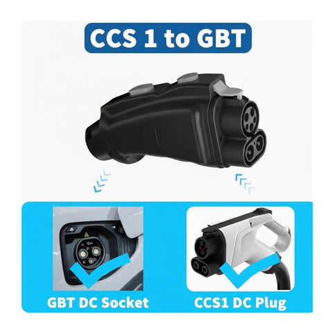 CCS1 to GB/T adapter showcasing CCS1 DC plug and GBT DC socket for seamless connection and charging.