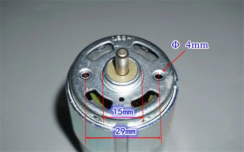 Top view of Beefy High Speed DC Motor 12V/18V Ready With 17000 RPM, showing shaft and measurements, 42mm diameter, 5mm shaft.