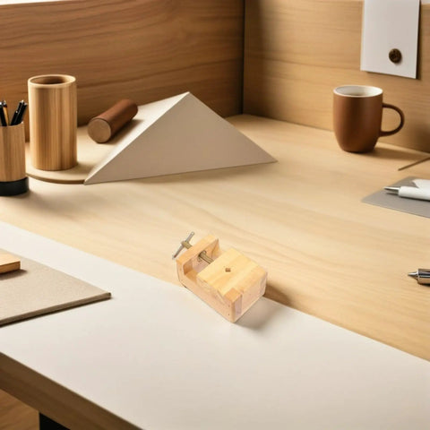 Sturdy Wooden Carving Clamp And Mini Bench Vise For Stone Seal Engraving on a workspace, ideal for calligraphy and DIY projects.