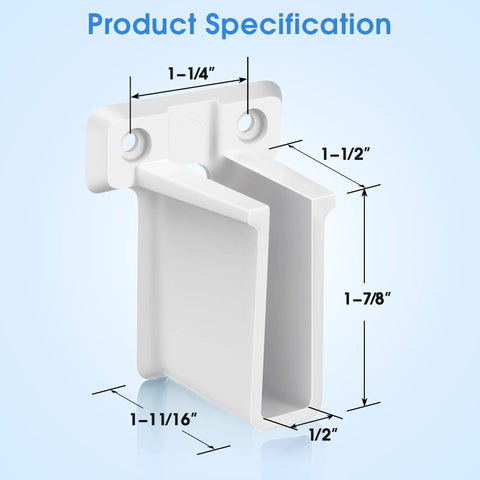 12 Pack White Wire Shelf End Brackets For 1/2 Inch Shelves, Plastic Closet Shelf Supports, Easy Install, Durable Resin Brackets For Home, Garage, Laundry Room Organization And Sturdy Storage. White plastic end bracket with 1-1/4, 1-1/2, and 1-7/8 inch dimensions.