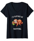 V Neck T Shirt For Women I Would Rather Be Napping Cozy Sloth Vibes Lazy Day Essential Gift For Nap Lovers And Relax Fans Soft Lightweight Tee