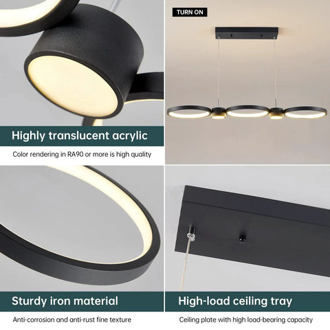 Dimmable 54W LED Chandelier with Remote, Modern Pendant, Acrylic and Iron, Ceiling Tray, Adjustable Color 3000K-6000K.