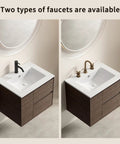 24 Inch Bathroom Vessel Sink, Ceramic Vanity Sink Top with Pre-Drilled Holes, featuring two faucet options in modern decor.