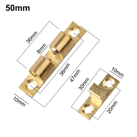 Heavy Duty Smooth Quiet Double Ball Catch For Kitchen Cabinet Doors And Shoe Cupboards, solid brass, 50mm, with adjustable dimensions.