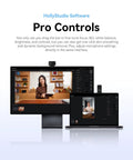 Hella Crisp 4K Webcam With Massive 1.5 Inch Sensor And Killer Low Light Vision Plus Smooth AI Auto Framing Tracking For Zoom TikTok Live Streaming With Direct Wireless Mic Support And Privacy Lock displayed on desktop and laptop screens.
