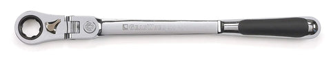 Ratchet from 23 Piece Three Eighths Inch Drive Pass Thru 6 Point Mechanic Tool Set SAE And Metric with thin head profile, full view
